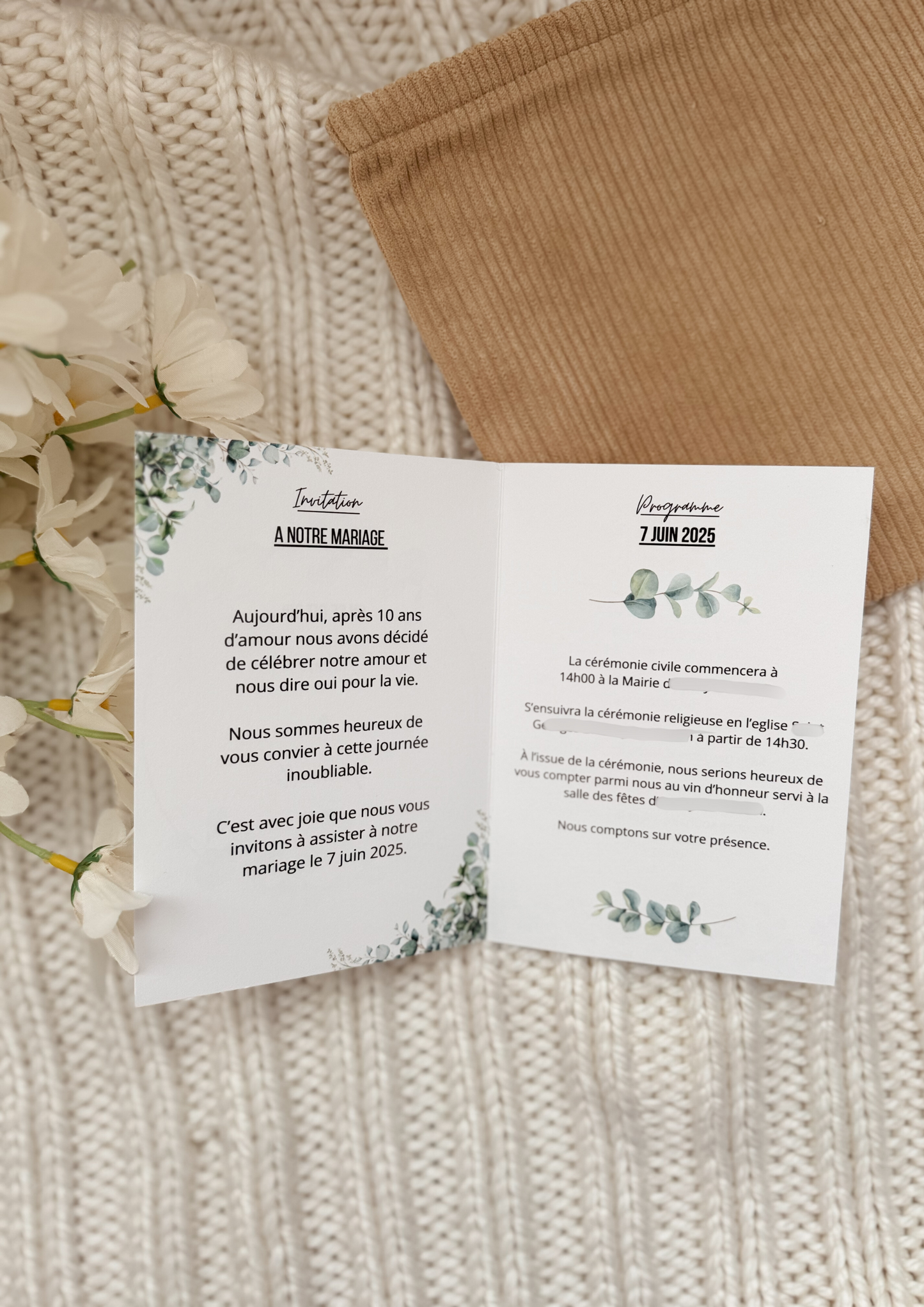 Faire part mariage - eucalyptus